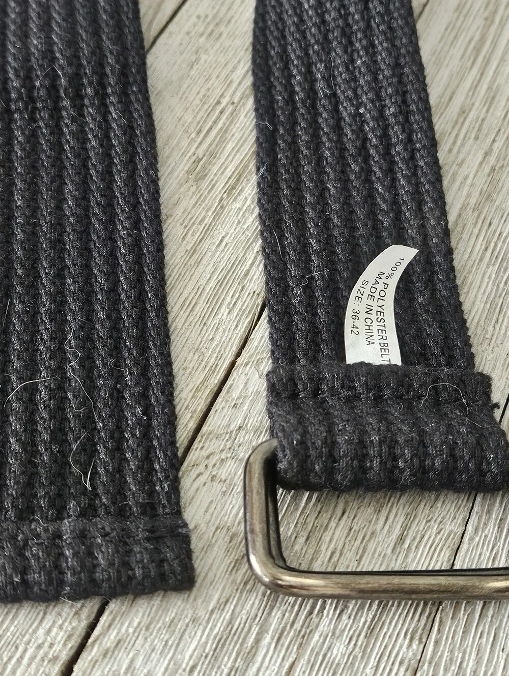 Black Woven Cotton Canvas Web Belt with Metal Double Ring Buckles .Measures 1.5